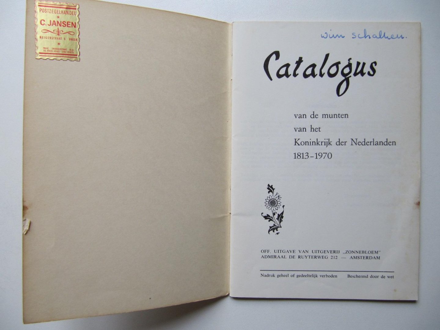 Redactie Zonnebloem - Catalogus van de munten van het Koninkrijk der Nederlanden 1813-1970