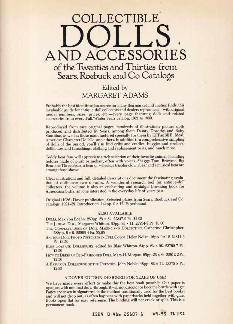 Adams, Margaret, ed. - Collectible Dolls and accessories of the twenties and thirties from Sears, Roebuck and co. Catalogs