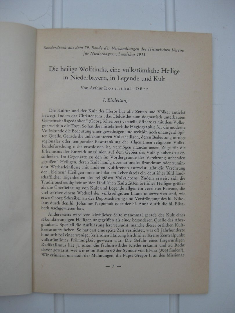 Rosenthal-Dürr, Arthur - Die heilige Wolfsindis, eine volkstümliche Heilige in nieder bayern, in Legende und Kult.