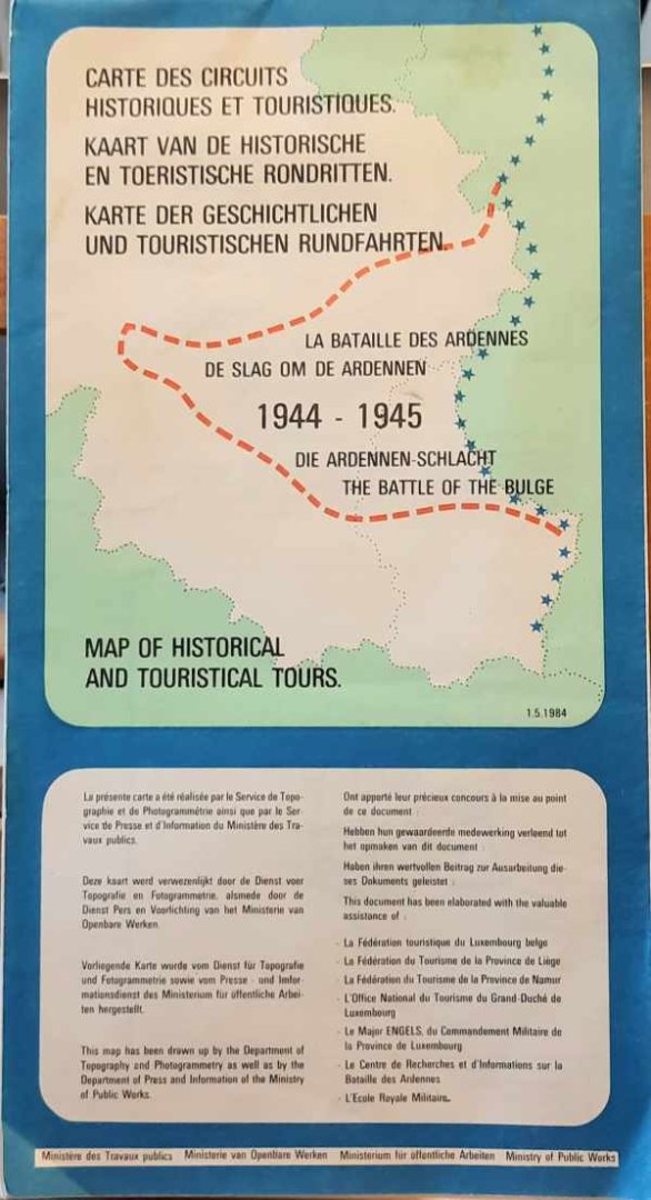 MINISTÈRE DES TRAVAUX PUBLICS - La bataille des Ardennes, 1944 - 1945 - Carte des circuits historiques et touristiques