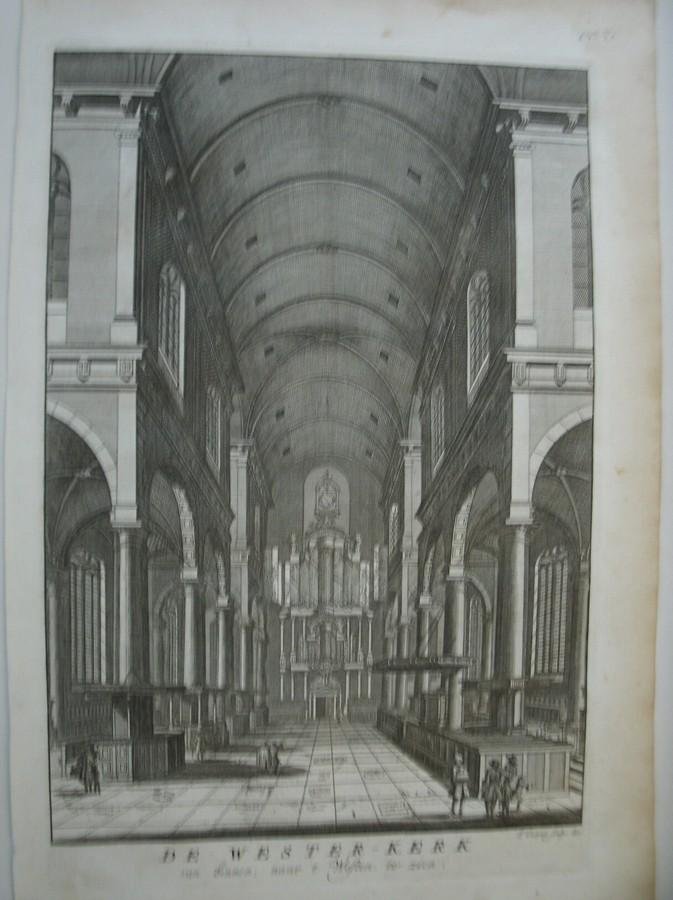 antique print (prent) - De westerkerk van binnen, naar t' westen te zien. (Amsterdam).