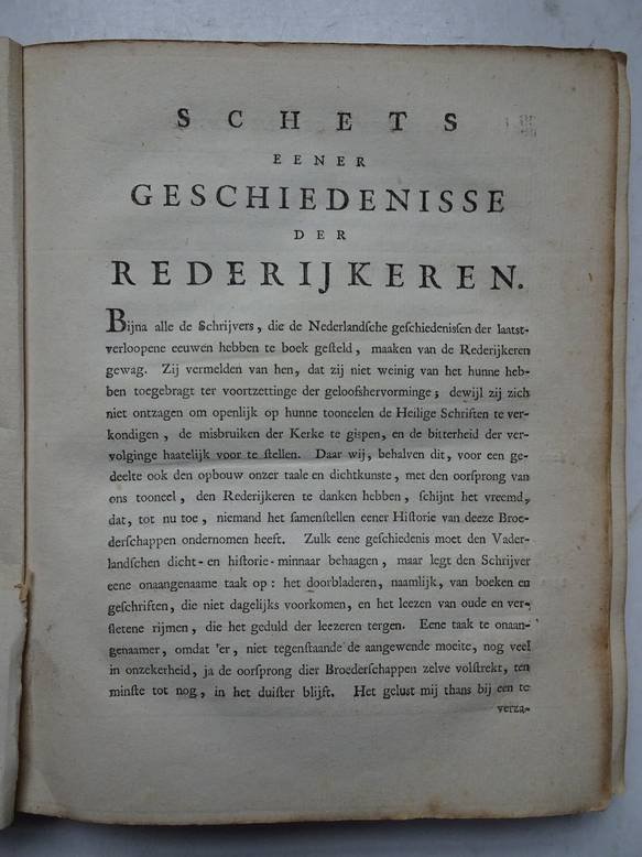 Kops, Willem. - Schets eener geschiedenisse der Rederijkeren. Deel II.