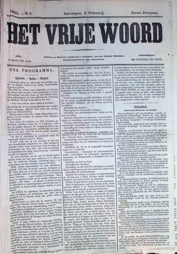 Edward Coremans,  Julius de Geyter, Lodewijk Gerrits, F. Caris e.a. - HET VRIJE WOORD  Weekblad   1865 – 1867  Antwerpen volledige uitgave