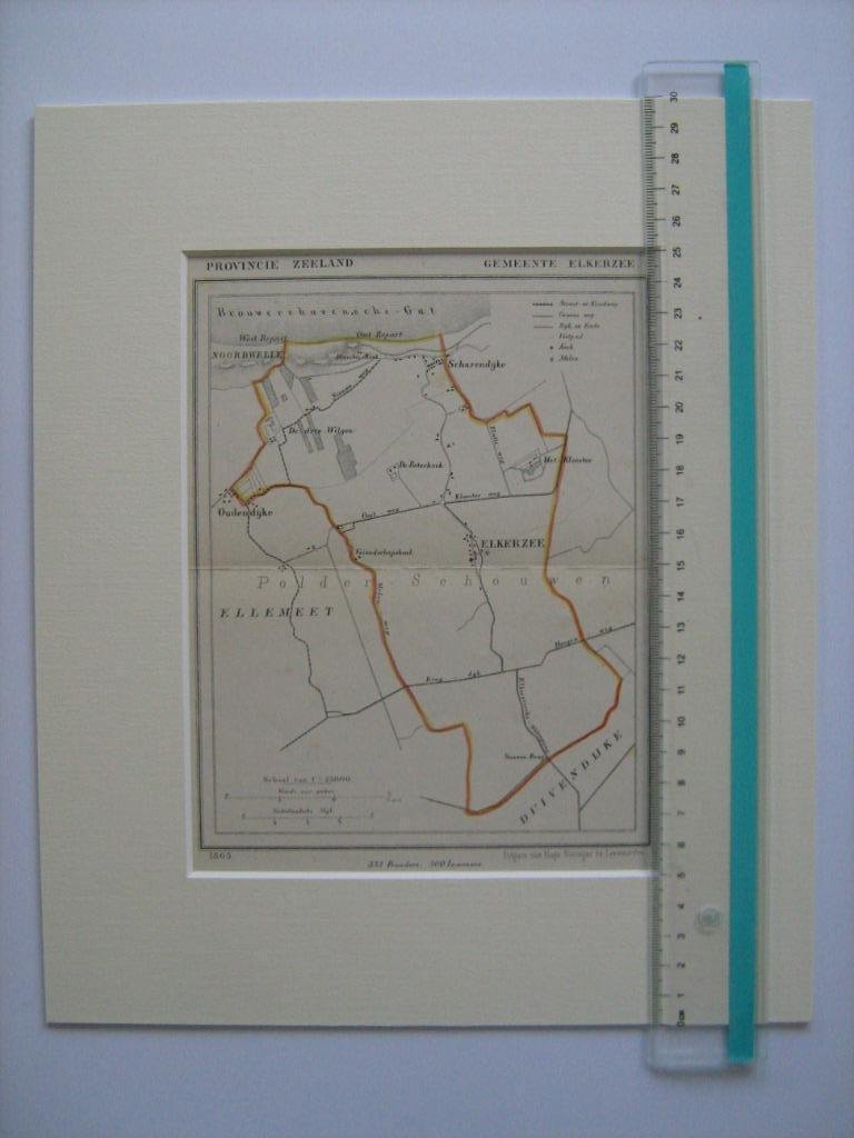 Kuyper - Originele atlas kaart Gemeente Elkerzee  -  Prov. ZEELAND Kuyper +/- 1865