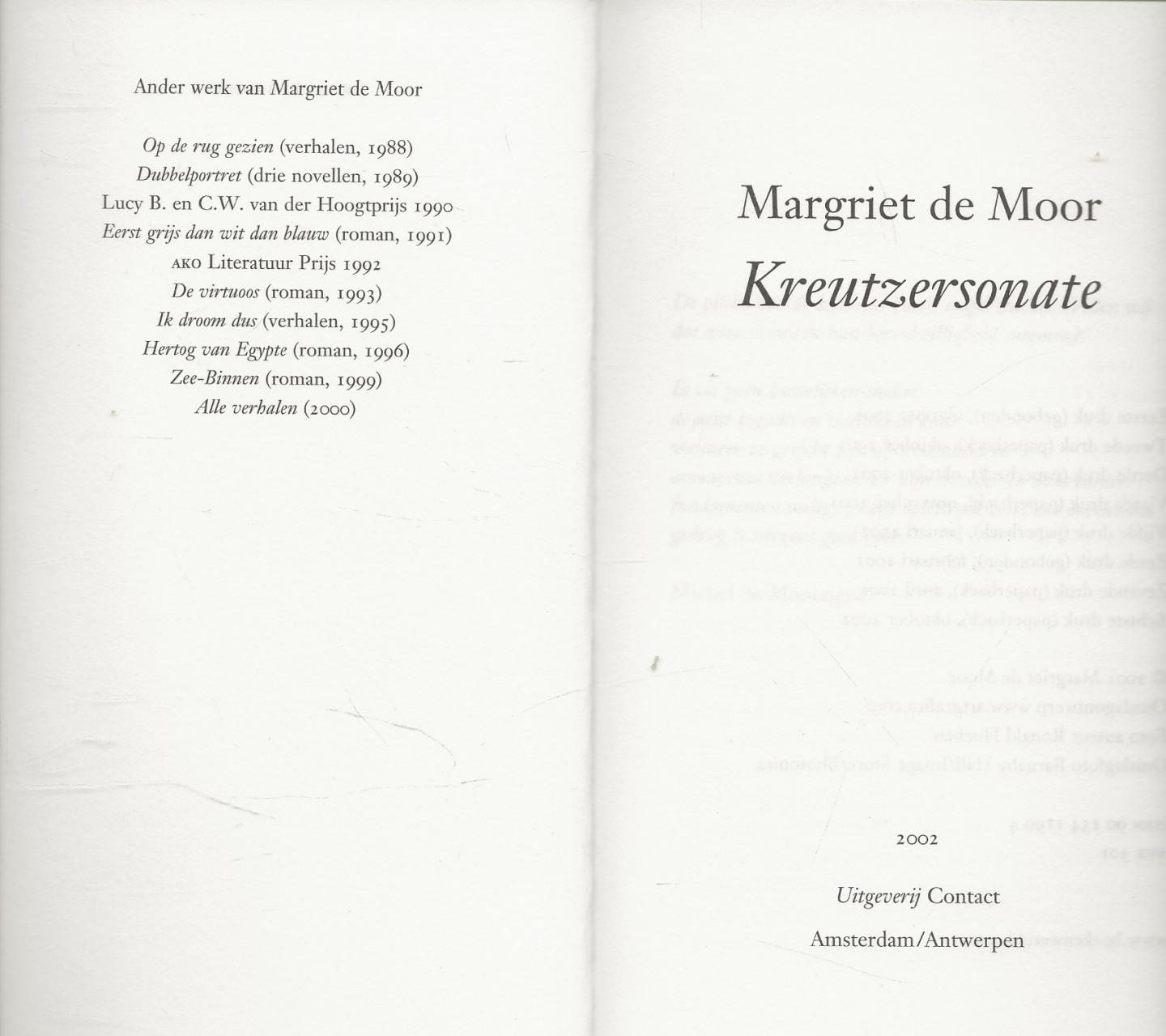 Margriet . de Moor Omslagontwerp Artgrafica  foto auteur  Ronald Hoeben - Kreutzersonate Een liefdesverhaal