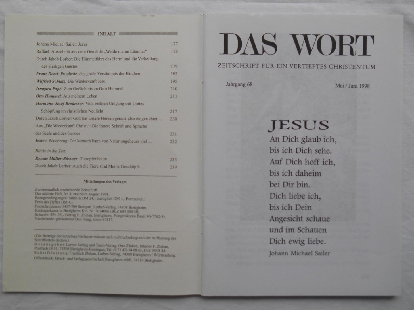 Zeitschrift fur ein vertieftes Christentum - Das Wort