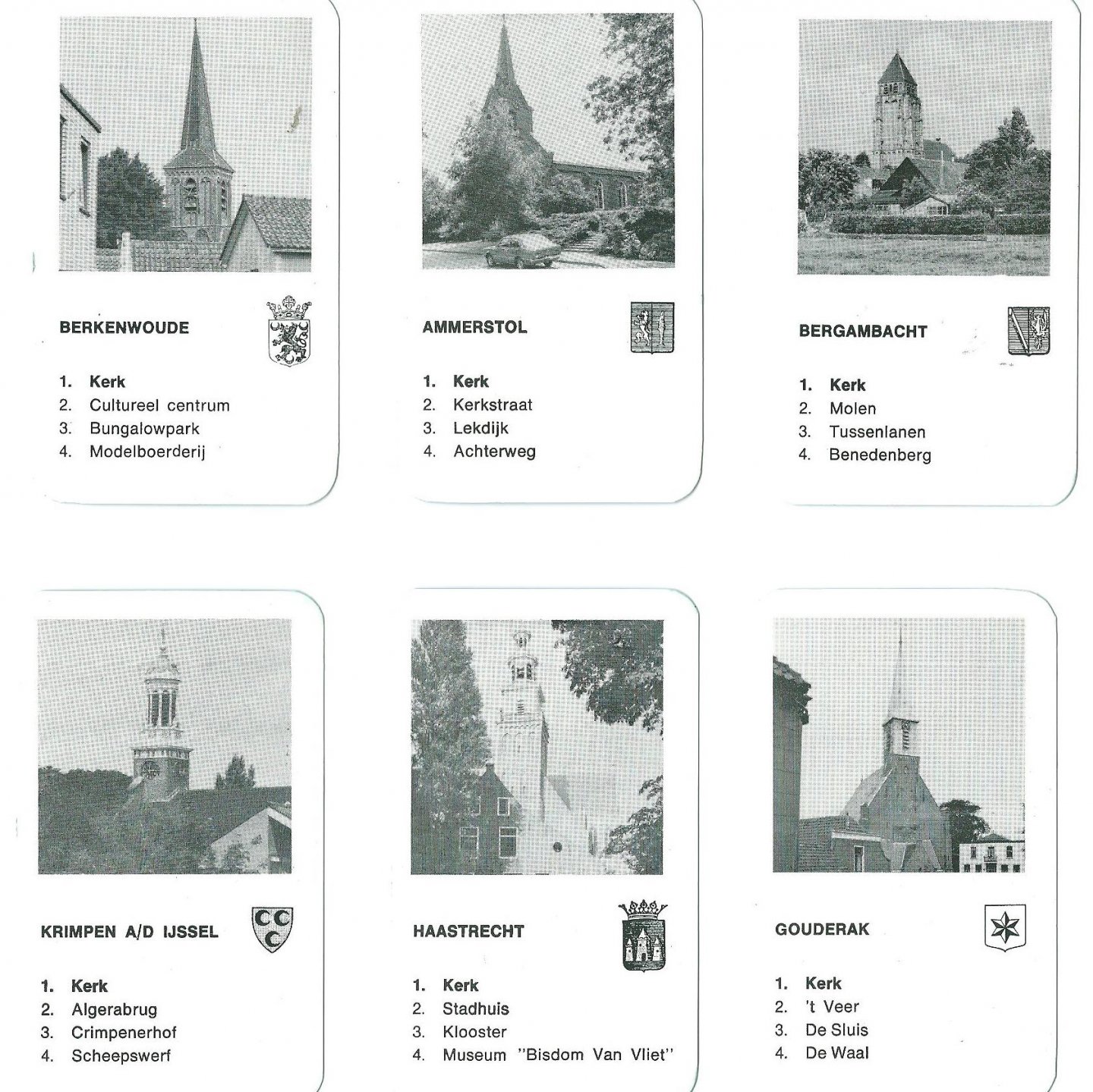 Kerkelijk Centrum Lekkerkerk - Krimpenerwaard kwartet. Kwartetspel met 48 afbeeldingen van markante punten in 12 dorpen van de Krimpenerwaard