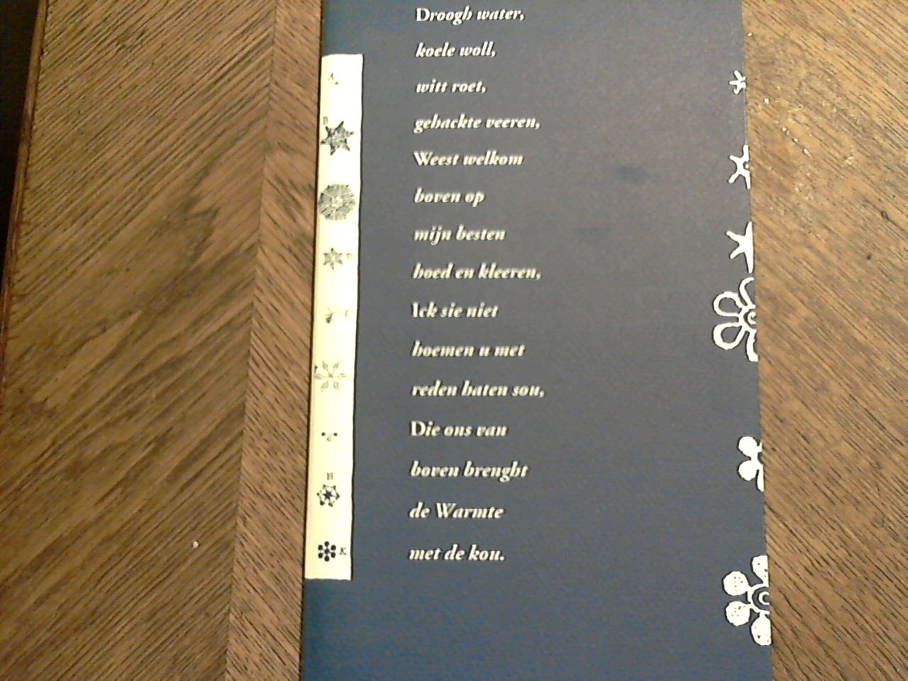 Eijgenraam Felix - Gedicht Aende Sneew, titel nieuwjaarsgeschenk, Droogh water, koele woll, witt roet, gehackte veeren etc.