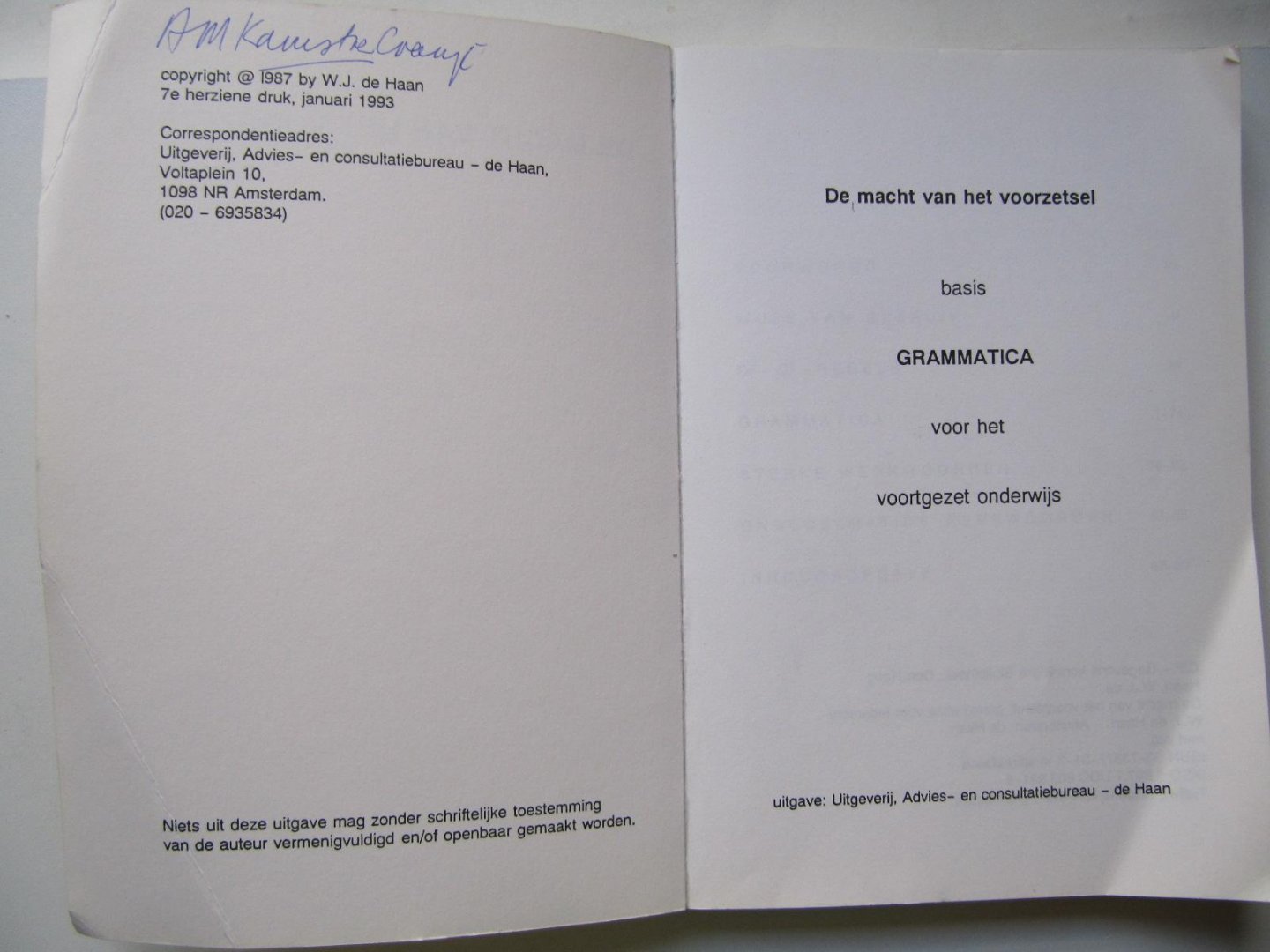 Drs. W.J. de Haan - De Macht van het voorzetsel- basis Grammatica voor het Voortgezet Onderwijs
