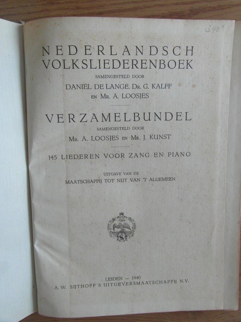 Loosjes, A. en Kunst J. - Nederlandsche Volksliederen, Verzamelbundel