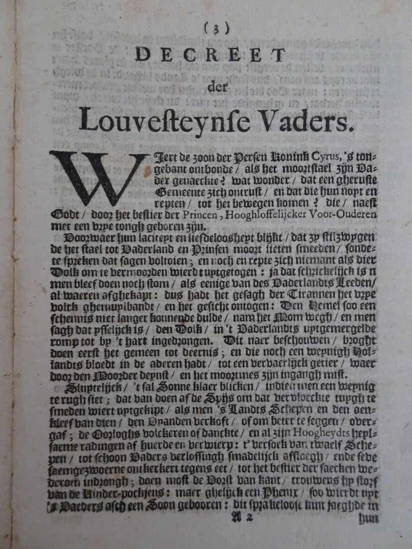  - Decreet der Louvesteynse Vaders ontdeckt. En tegen gegaen door de Liefhebberen des Vaderlants.