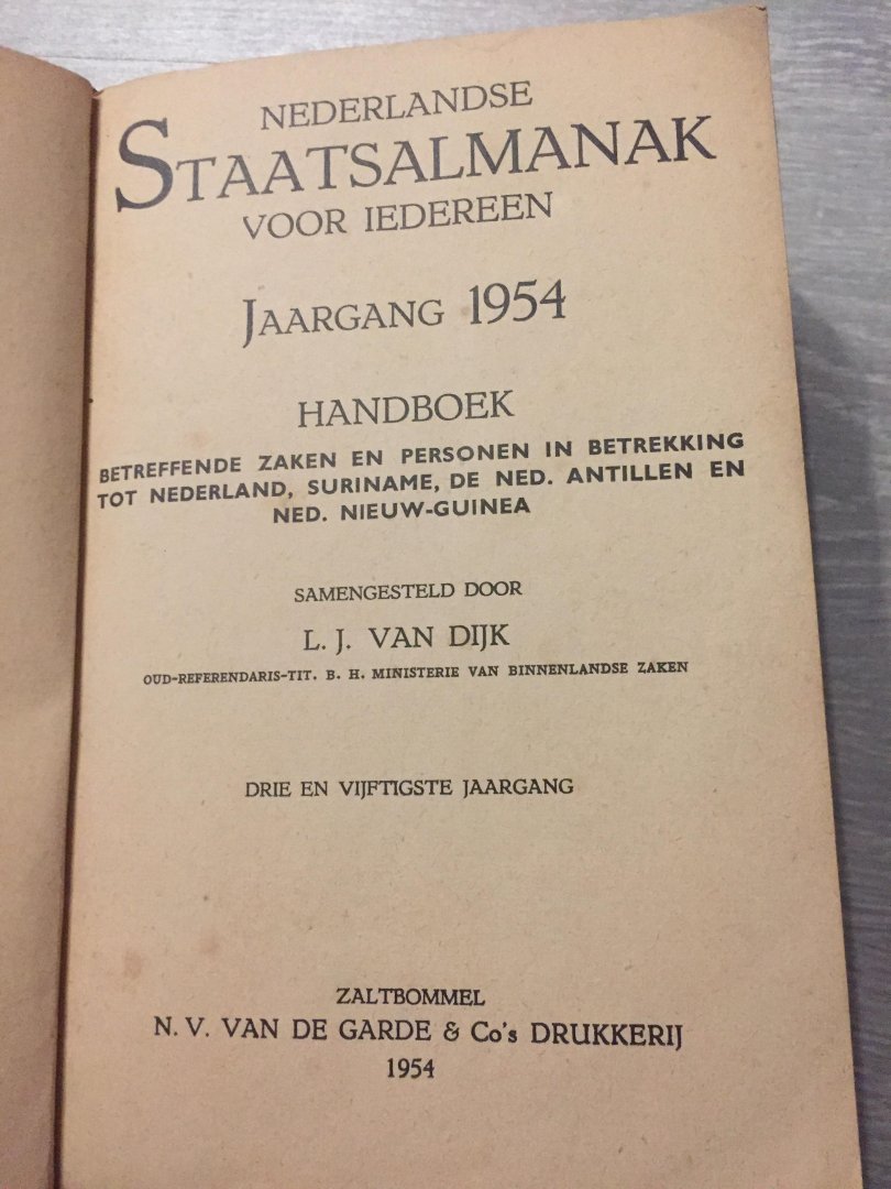 Samengesteld door; L.J. Van Dijk - Nederlandse Staatsalmanak 1954