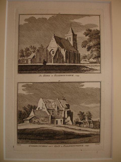 Ellewoutsdijk. - De Kerk te Ellewoutsdyk. - Overblyfsels van 't Slot te Ellewoutsdyk.