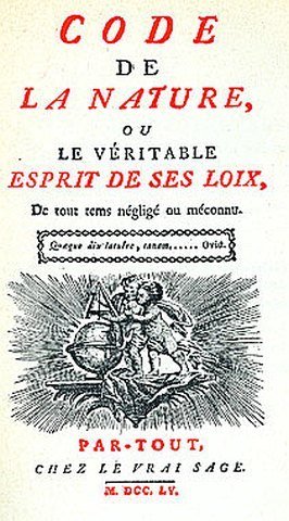 Morelly. - Code de la nature ou Le véritable esprit de ses loix : 1755.