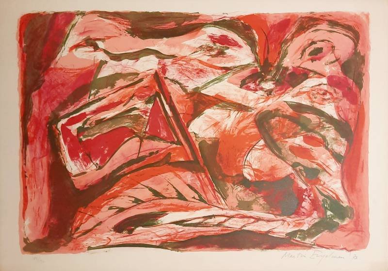 MARTIN ENGELMAN (1924). - Abstracte compositie in vooral rood en rose.