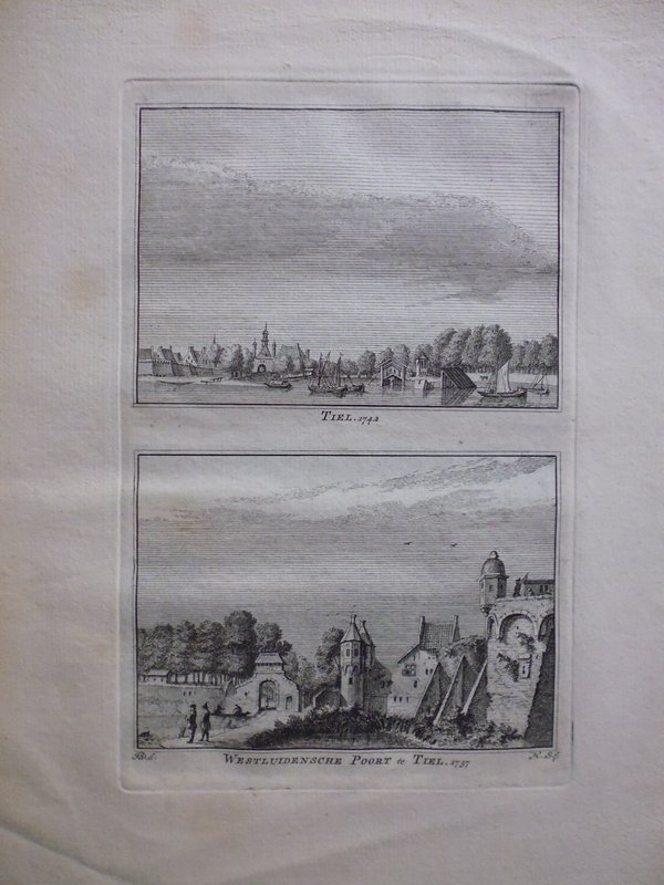 H. Spilman - Tiel 1742 / Westluidensche Poort te Tiel 1737 - Originele kopergravure
