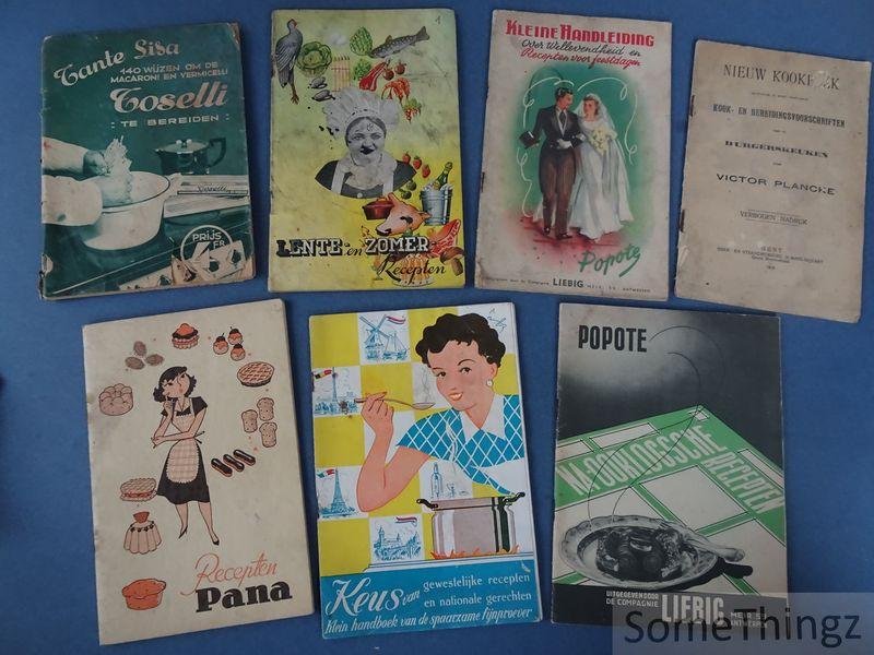 Div. aut. / Victor Plancke - Liebig - Toselli - Pana . - Lot van 8 kookboekjes / receptenboekjes. Nieuw kookboek bevattende de meest gebruikbare kook- en bereidingsvoorschriften voor de burgerskeuken / Kleine handleiding over wellevendheid en recepten voor feestdagen / Lente- en Zomerrecepten / Tant...