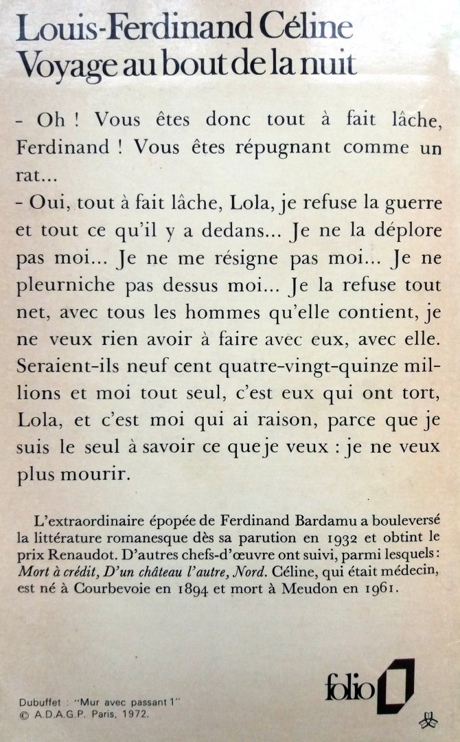 Céline, Louis-Ferdinand - Voyage au bout de la nuit (Ex.1) (FRANSTALIG)