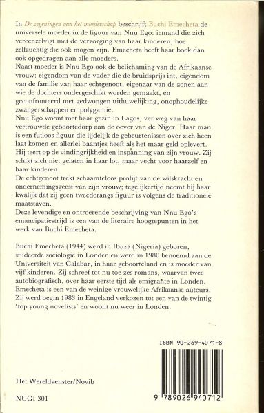 Emecheta, Buchi .. Uit het engels vertaald door Rene Bodt en Omslag Peter van Hugten - De zegeningen van het moederschap .. Roman uit Nigeria.