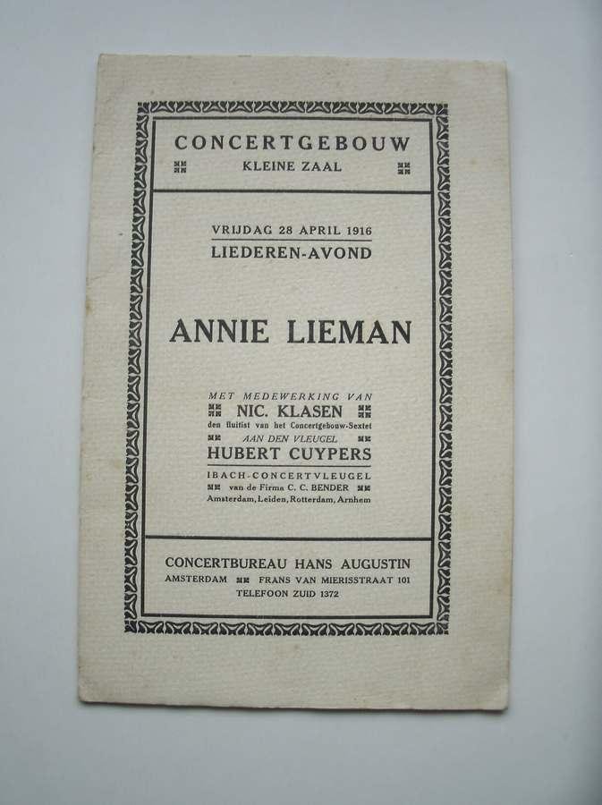 (Annie Lieman) - Liederen-avond. Annie Lieman.