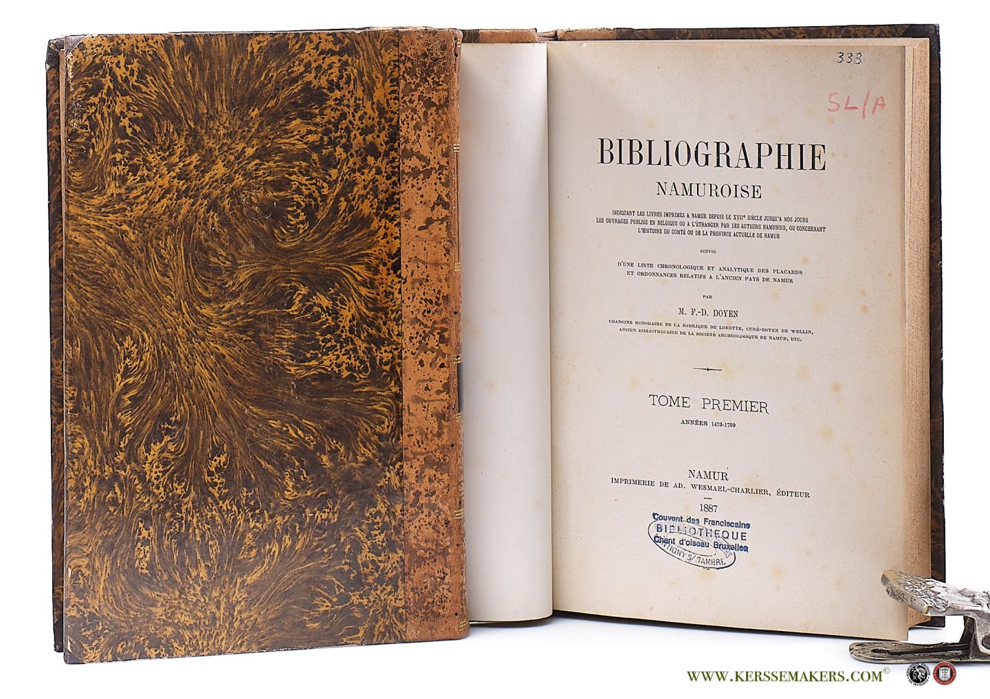 Doyen, M. F.-D. - Bibliographie namuroise indiquant les livres imprimés à Namur depuis le XVIIème siècle jusqu'a nos jours les ouvrages publiés en Belgique... par des auteurs namurois, ou concernant... actuelle de Namur [ 2 volumes (of 3) ]. Tome premier anné...
