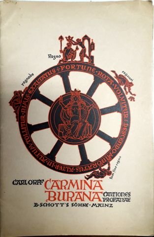 Orff, Carl: - [Libretto] Carmina Burana. Lieder aus der Benedikbeurer Handschrift, weltliche Gesänge für Soli und Chor mit Begleitung von Instrumenten und mit Bildern. Textbuch und deutsche Übertragung besorgt von Michel Hofmann