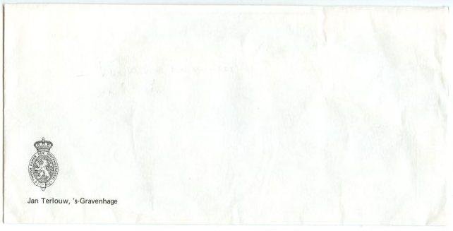 Terlouw, Jan - Ongebruikte envelop met vignet "Tweede Kamer der Statengeneraal" en tekst "Jan Terlouw, 's-Gravenhage"