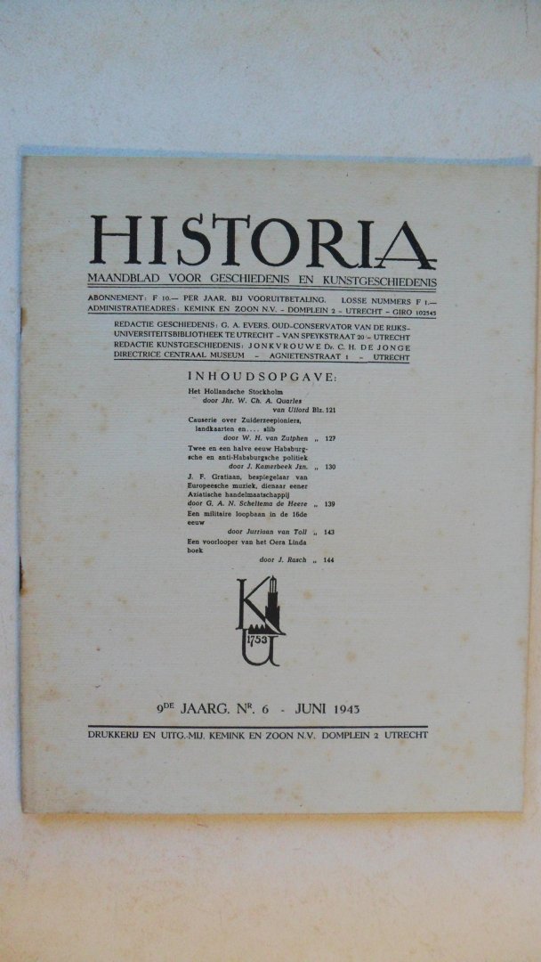 Redactie - Historia  Maandblad voor geschiedenis  en kunstgeschiedenis