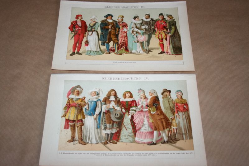  - 4 antieke kleuren lithografieën - Klederdrachten   - circa 1905