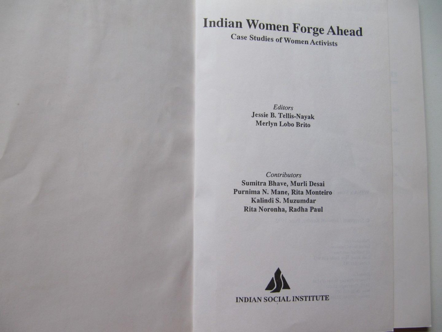 Jessie B. Tellis-Nayak - Merlyn Lobo Brito - Indian Women Forge Ahead - Case Stdies of Women Activists