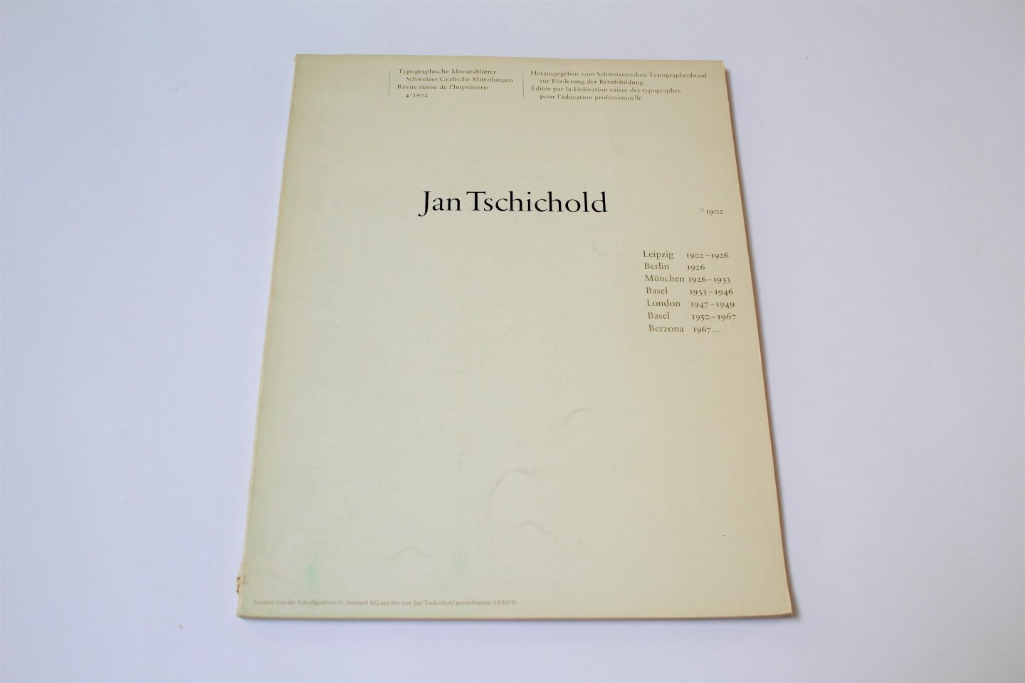 Jan Tschichold - Typographische Monatsblätter Schweizer Graphische Mitteilungen / Revue suisse de l'Imprimerie 4/1972