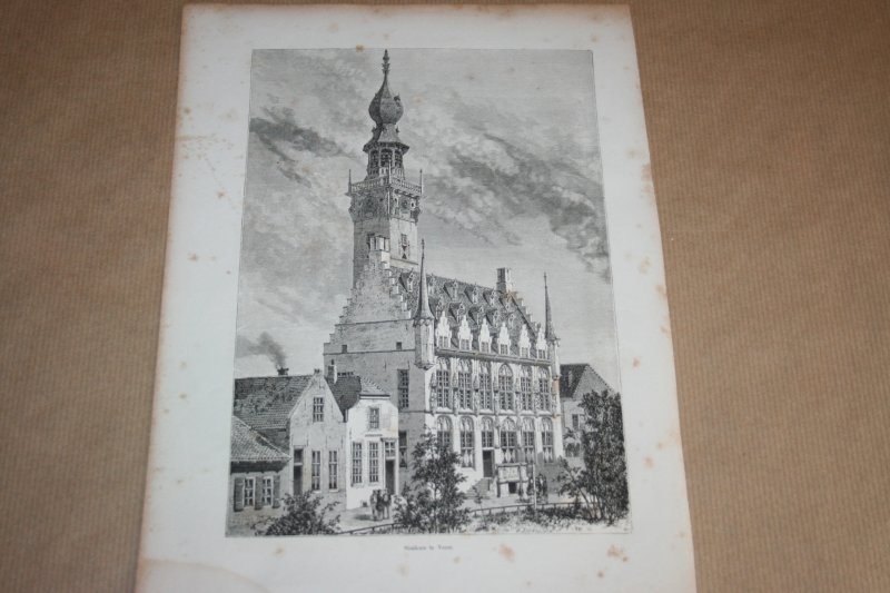  - Antieke gravure - Stadhuis te Veere (Zeeland) - 1875