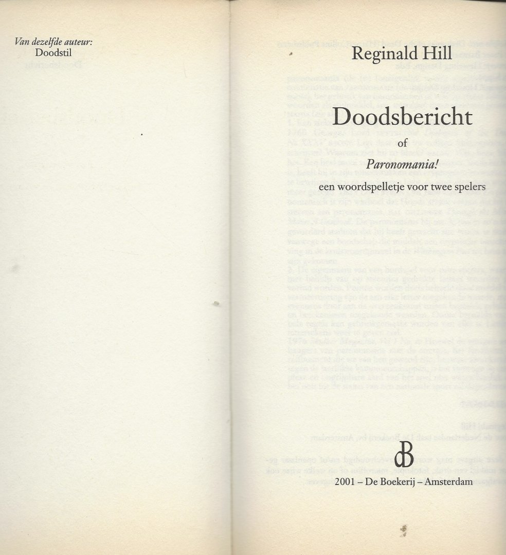 Hill, Reginald .  Vertaling Peter Barnaart  Foto inzet  Kippa - Doodsbericht, Of Paronomania! Een woordspelletje voor twee spelers