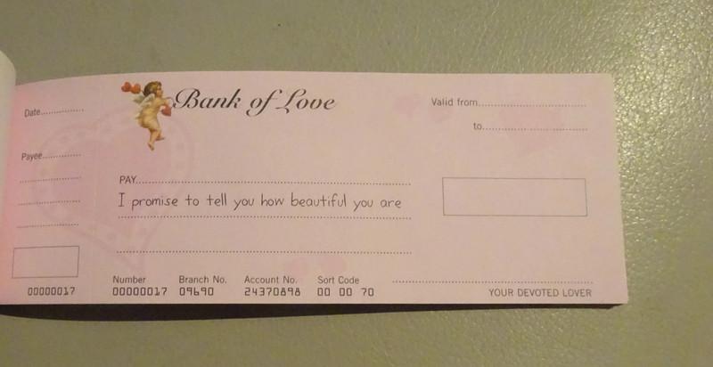  - perfect love cheques - bank of love