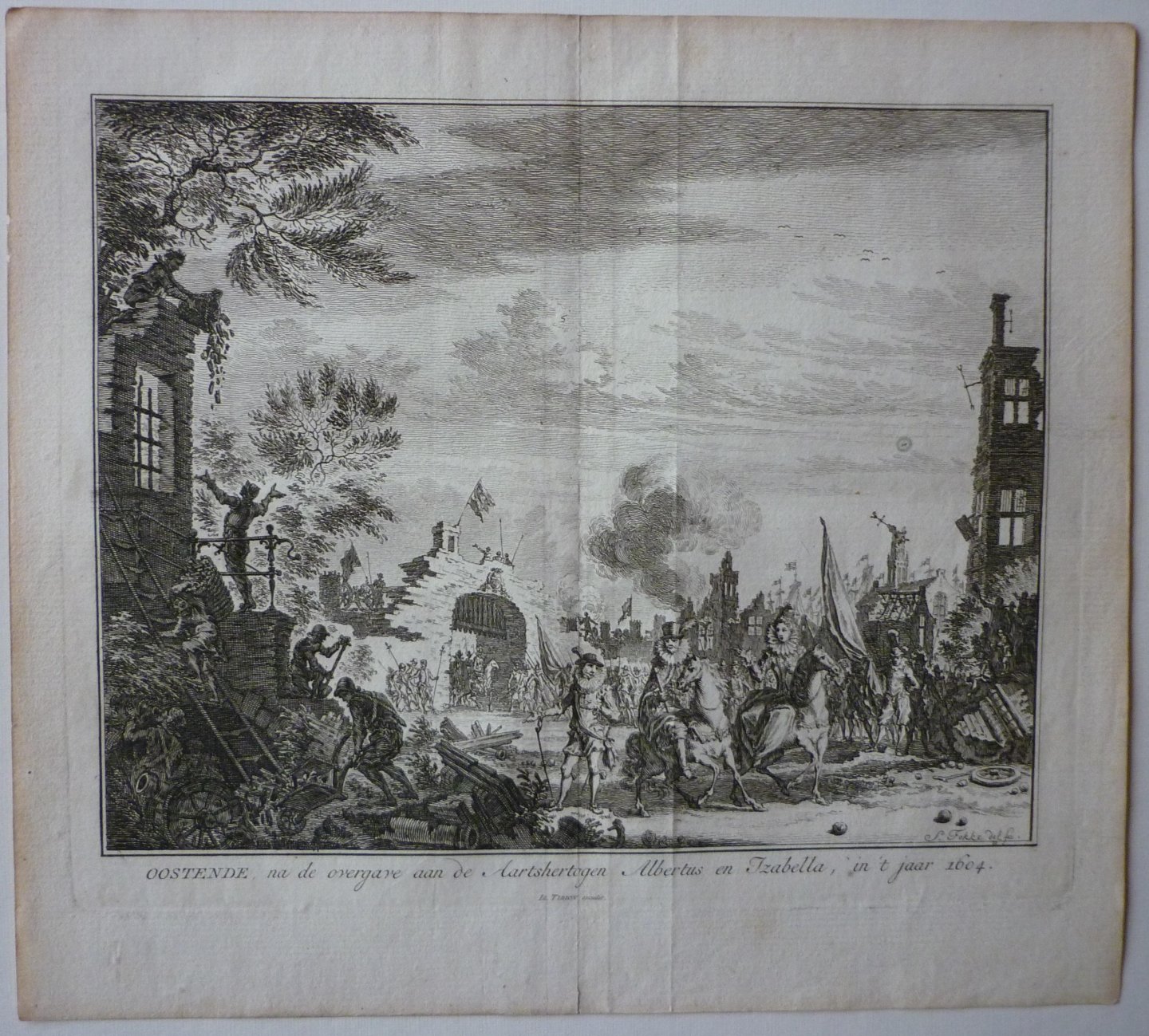 Fokke, Simon [Wagenaar, Jan] - Oostende, na de overgave aan de Aartshertogen Albertus en Izabella, in 't jaar 1604  Originele gravure