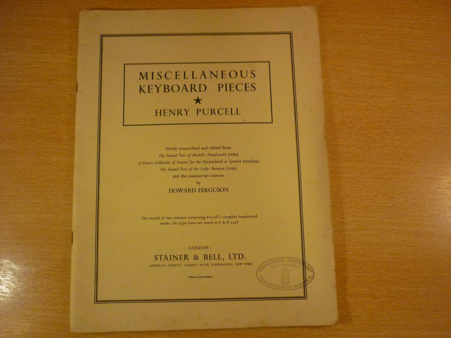 Purcell; Henry  (1659-1695) - Complete Harpsichord Works. Book 2: Miscellaneous Keyboard Pieces (Howard Ferguson)