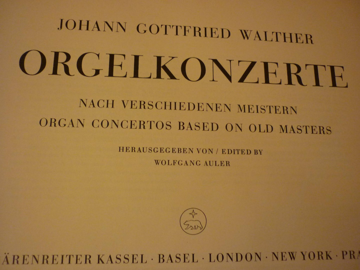 Walther; Johann Gottfried (1684-1748) - Orgelkonzerte nach verschiedenen meistern; 6 Konzerte nach Tomaso Albinoni, Giorgio Gentili, Joseph Meck, Giulio Taglietti und Giuseppe Torelli