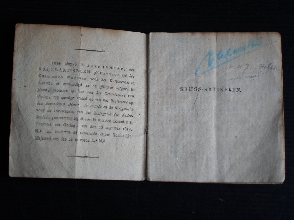  - Krijgsartikelen of Extract uit het Crimineel Wetboek voor het Krijgsvolk de lande