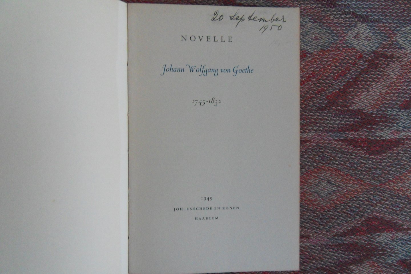 Goethe, Johann Wolfgang von. - Novelle. [ Beperkte oplage, maar aantal niet vermeld ].