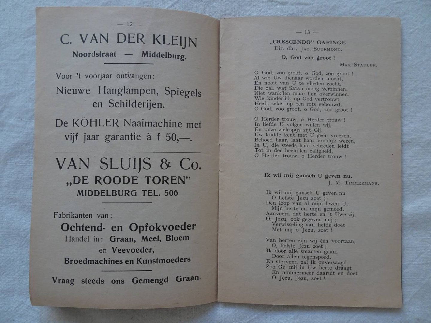 N.n.. - Programma van het op donderdag 9 mei 1929 op "Westhove" te Oostkapelle bij Domburg te houden "Zangersfeest", uitgaande van den Bond van Chr. Zangvereenigingen op Walcheren te Middelburg.