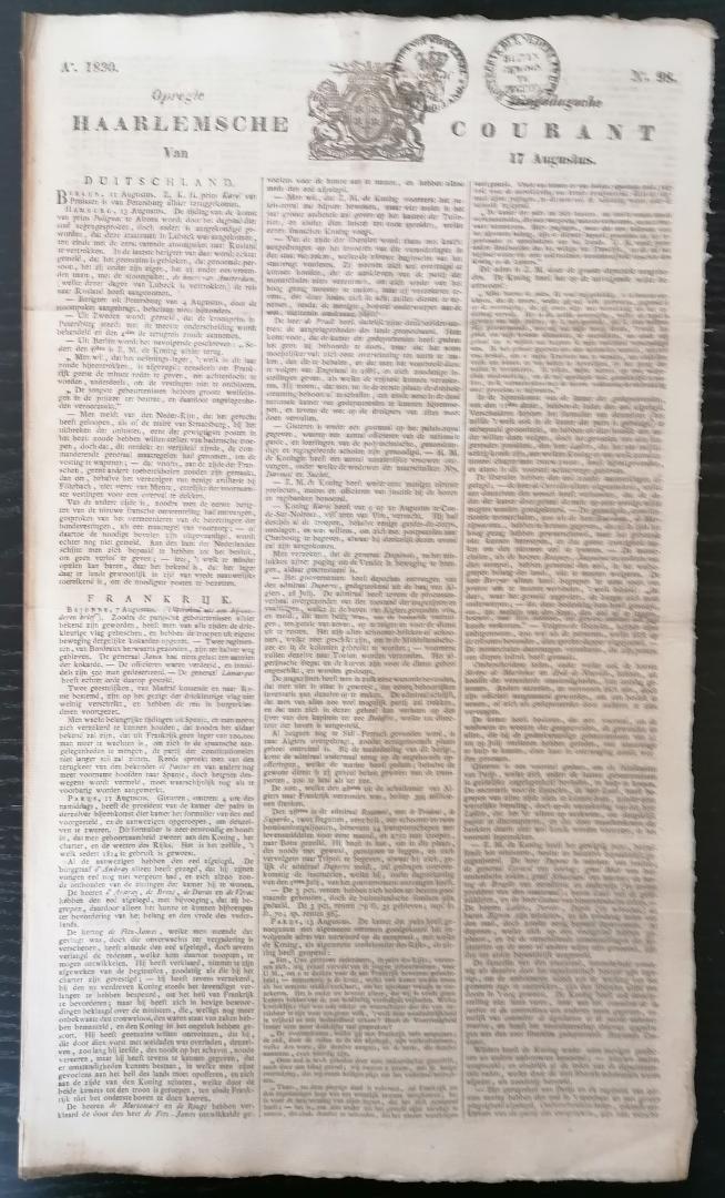 Anoniem - Opregte Haarlemsche Courant No. 98 - 17 augustus 1830