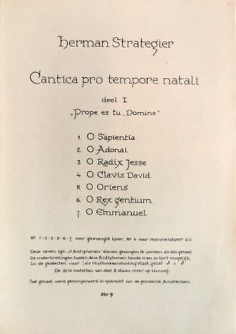 Strategier, Herman: - Cantica pro tempore natali. Deel I, Prope es tu, Domine - Deel II, Revelabitur gloria Domini