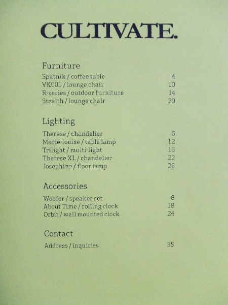 Buro Vormkrijgers (engelstalig) - Cultivate collection. Catalogus Furniture, Lighting en Accessoiries, met ontwerpen van Sander Mulder, Dave Keune et al