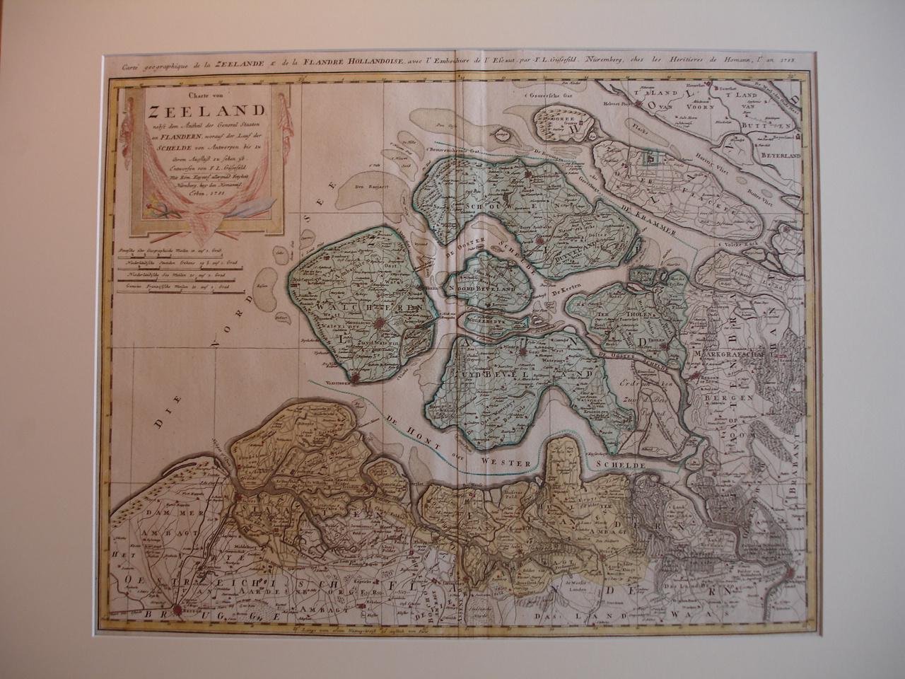 Zeeland.. - Charte von Zeeland, nebst dem Antheil der General Staaten an Flandern, worauf der Lauf der Schelde von Antwerpen bis zu ihrem Ausfluss zu sehen ist.