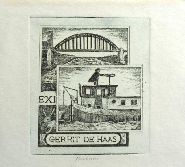 Blokhuis, Henk - Exlibris voor Gerrti de Haas. Brug Zaltbommel - Nijhoff.