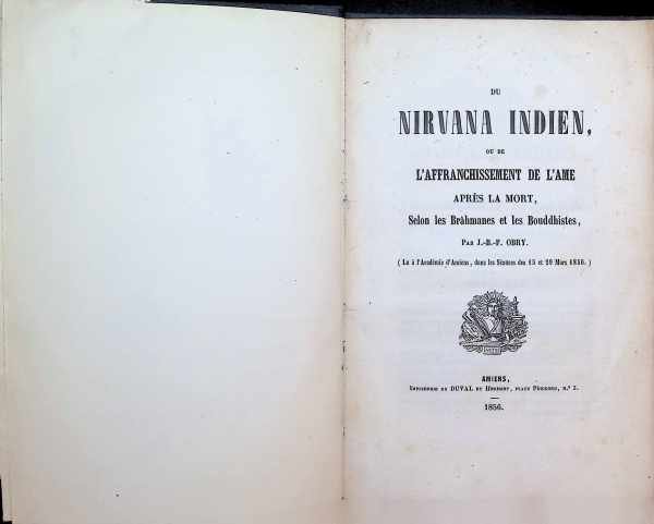 J.-B.-F. Obry - Du Nirvana Indien ou de l'affranchissement de L'Ame après la mort, Selon les Brahmanes et les Bouddhistes