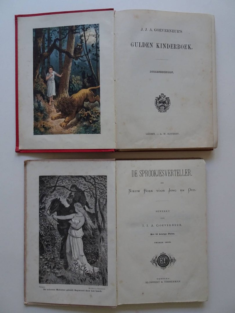 Goeverneur, J.J.A.. - Duizendschoon. Gulden Kinderboek./ De Sprookjesverteller. Een nieuw boek voor jong en oud. 2 titels.