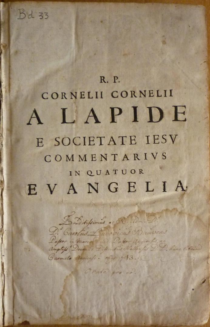 Cornelii a Lapide, Cornelio [Cornelis Cornelissen van den Steen] - Commentarius in Quatuor Evangelia (2 delen in 1 band compleet)