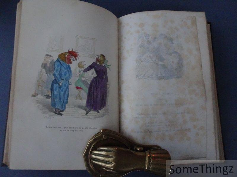 Grandville, Jean-Jacques et M. Quitard. - Grandville. Cent proverbes. Texte par trois têtes dans un bonnet. [Avec 51 planches de Grandville, coloriées à la main].