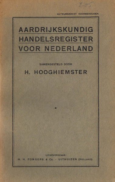 Hooghiemster, H. - Aardrijkskundig handelsregister voor Nederland.